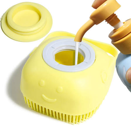 Pet Bath Brush Dog Baths Brush Shampoo Dispenser Soft Silicone Dog Bathing Brushes Dogs Shampoo Brushes Scrubbers for Cats and Dogs Shower Brush Grooming (Yellow)