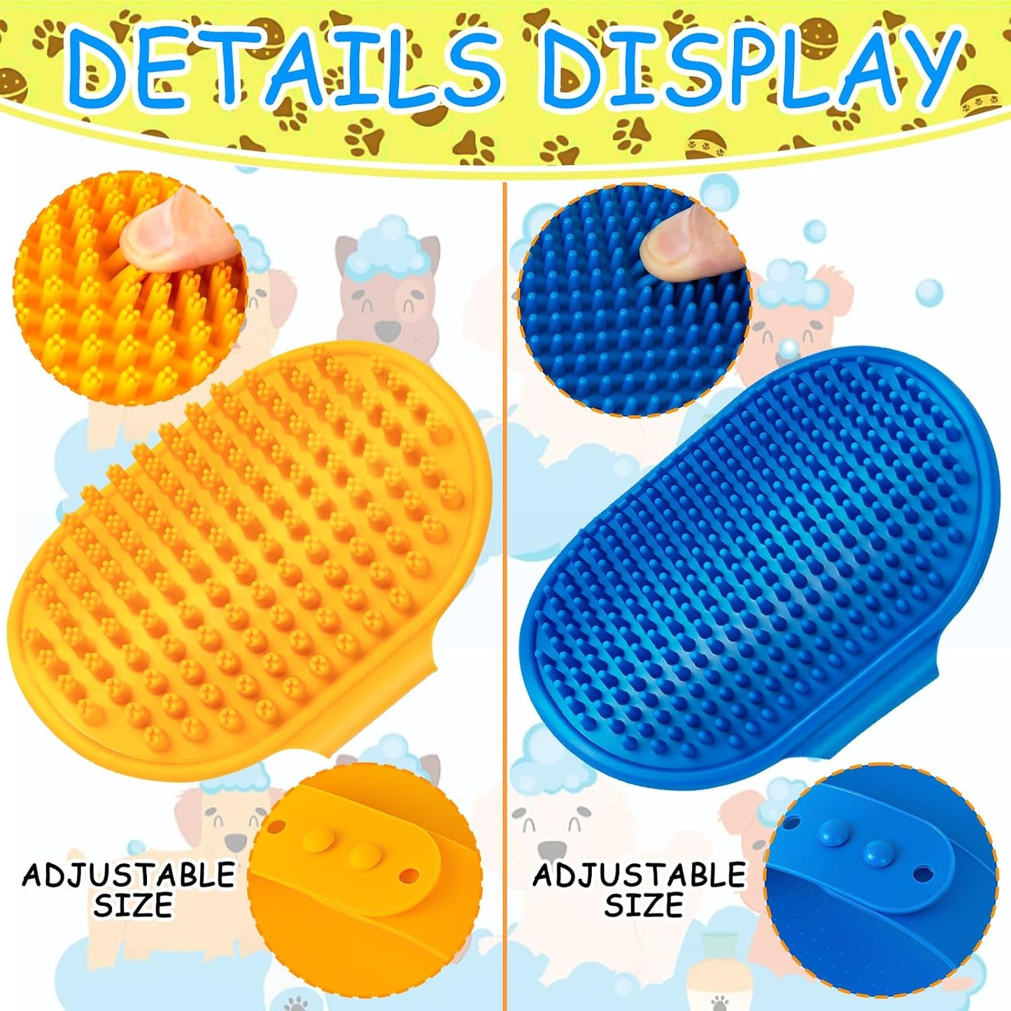 3PCS Dog Bath Brush with 4Pcs Toothbrush, Scrubber and Shampoo Brush with Adjustable Ring Handle, Shower Brush for Long and Short Hair