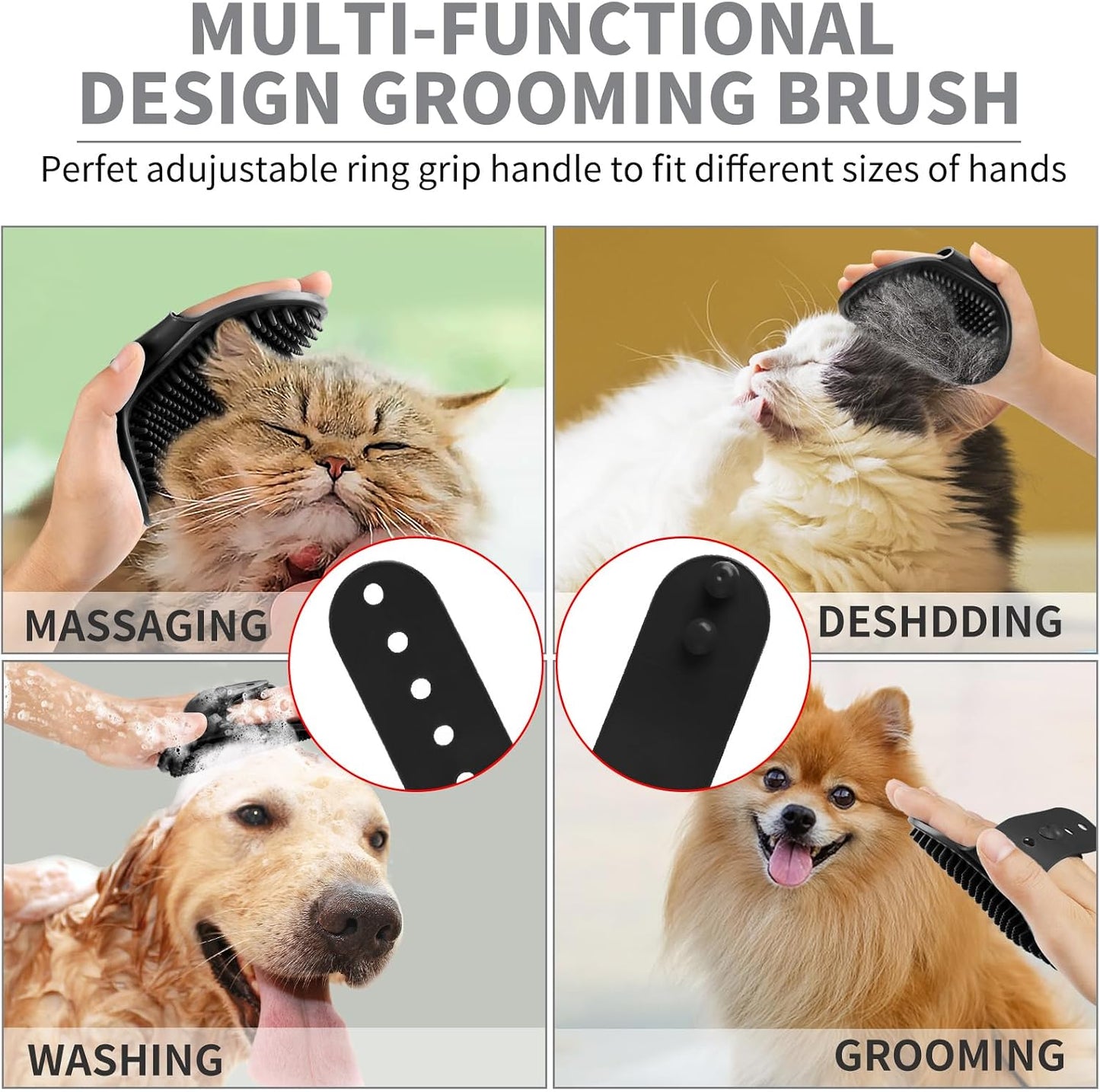 6PCS Dog Bath Brush & Dog Toothbrush | Adjustable Handle Shampoo Brush & Scrubber for Short & Long Haired Dogs & Cats | Effectively Solve Odor & Stain Removal Problems (Black Gray Blue)