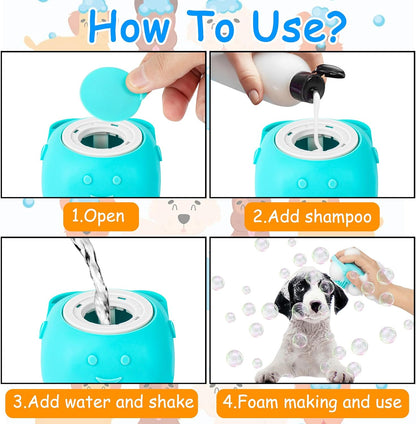 3PCS Dog Bath Brush with 4Pcs Toothbrush, Scrubber and Shampoo Brush with Adjustable Ring Handle, Shower Brush for Long and Short Hair