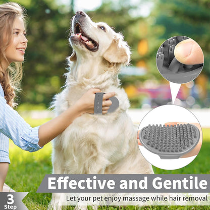 6PCS Dog Bath Brush & Dog Toothbrush | Adjustable Handle Shampoo Brush & Scrubber for Short & Long Haired Dogs & Cats | Effectively Solve Odor & Stain Removal Problems (Black Gray Blue)