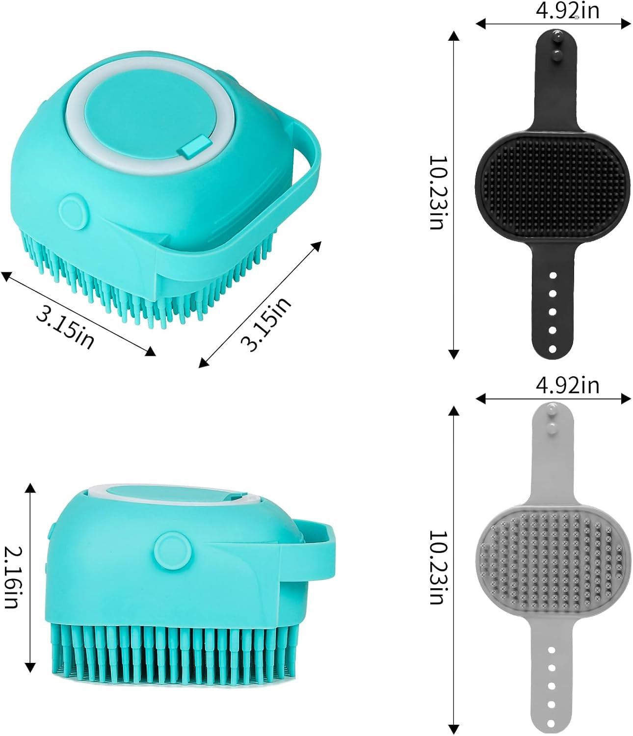 6PCS Dog Bath Brush & Dog Toothbrush | Adjustable Handle Shampoo Brush & Scrubber for Short & Long Haired Dogs & Cats | Effectively Solve Odor & Stain Removal Problems (Black Gray Blue)