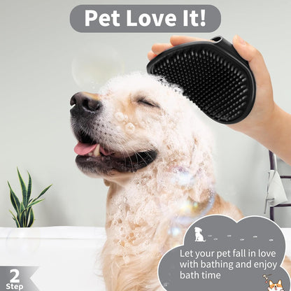 6PCS Dog Bath Brush & Dog Toothbrush | Adjustable Handle Shampoo Brush & Scrubber for Short & Long Haired Dogs & Cats | Effectively Solve Odor & Stain Removal Problems (Black Gray Blue)